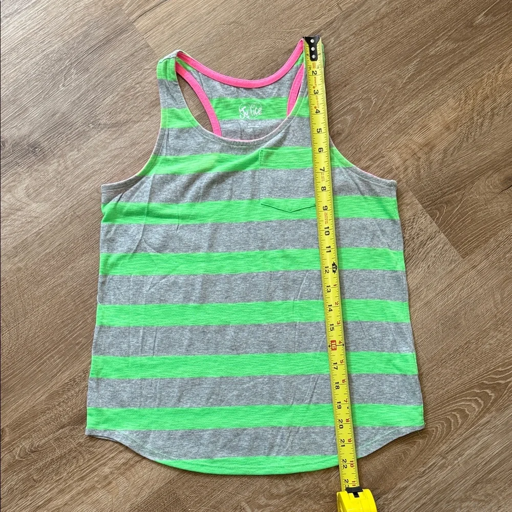 Justice Girls Striped Bright Green and Gray Tank Top, Size 12